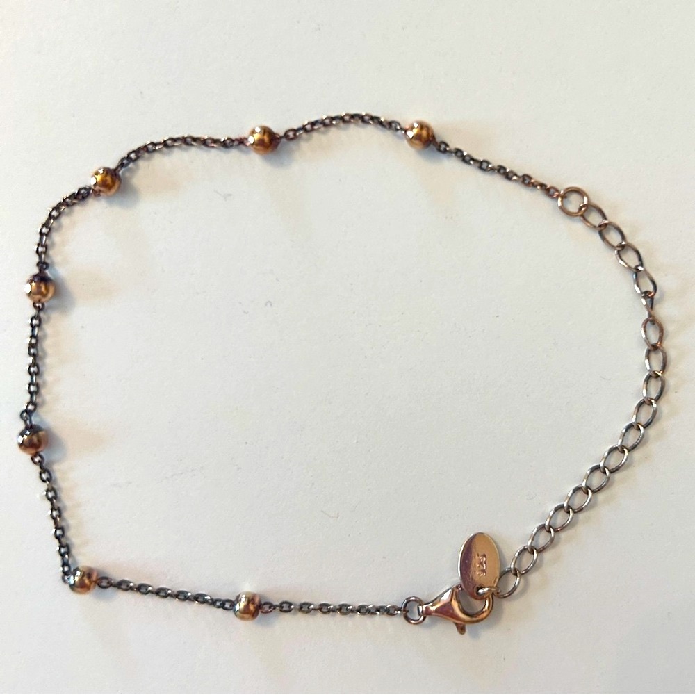Rose gold plated 925 sterling silver Beaded ball Chain Bracelet adjustabledainty